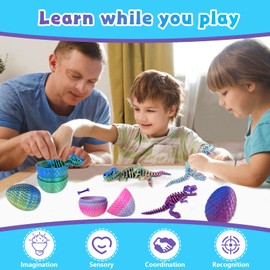 nnOuOnn 3D Printed Dinosaur Animals Fidget Toys, Dinosaur in egg, 4.7in Mini Animals Toy Articular Mobility Toys for Adults and Kids, Flexible Dinosaurs Statue Decor for Easter Eggs (Rainbow)