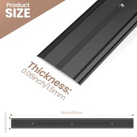 Orechic 36" L x 2.4" W Aluminum Floor Transition Strip Metal Door Threshold, 0.1" H Flat Profile for Carpet Vinyl Wood Tile Concrete Flooring Gaps, Modern Doorway Protector Decoration(Black,5pcs)