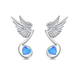 enjoylifecreative Music Note Earrings 925 Sterling Silver Angel Wings Music Stud Earrings with Blue Opal Musical Jewellery Gifts for Women Girls Music Lovers