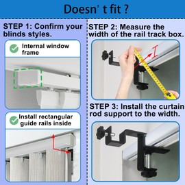 LAZTZQ Inside Integrated Blind Curtain Rod Bracket Set, 0.8-2.3 Inch Wide Track, Drill-Free Installation& Tool-Free, Includes Guide and Magnetic Curtain Buckle Black 4PCS(US Patent Application)