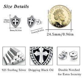 Cross Earrings 925 Sterling Silver Men's Crucifix Stud Earrings Classic Religious Jewellery for Men Trendy Gift for Faith and Fashion, Sterling Silver, No Gemstone