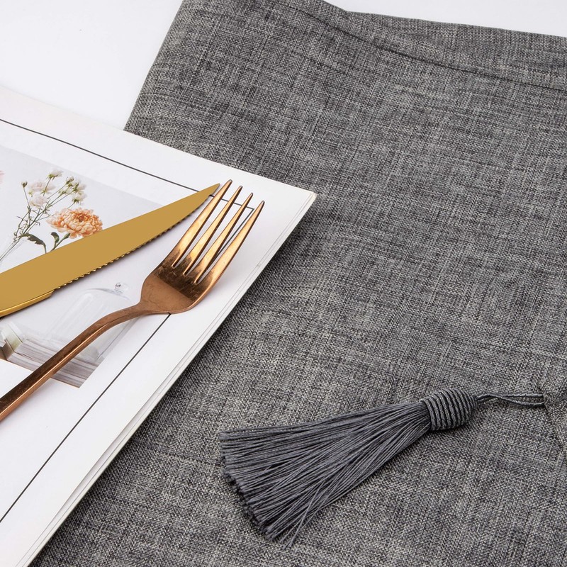 SANLEHAUSE Table Runner Gray 40 x 250 cm Linen ,Embroidered