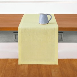 Solino Home Linen Table Runner 108 Inches Long - 100% Pure Linen Chambray Yellow Dining Table Runner 14 x 108 Inch Ideal for Wedding, Spring, Easter - Athena