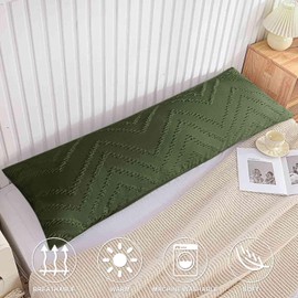 Nanko Body Pillow Case Cover 1 Pack 20x54 with Zipper, Dark Green Tufted Jacquard Boho Shabby Chic Microfiber Extra Long Decorative Pillow Covers/Pillow Shams, Soft Body Pillowcase for Women Men