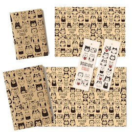 gift-ippo Book Cover, Paper, Craft, Cat Pattern, Paper, 46-Form, A5-Form, Bookmark Included, Made in Japan (Craft Paper, Mixed (Small + Large Sizes)