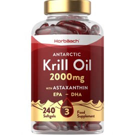 Antarctic Krill Oil 2000mg | 240 Softgel Capsules | High Strength Supplement with Astaxanthin and Omega 3 Fatty Acids EPA/DHA | by Horbaach