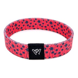 Hang Loose Bands - Coastal Surfer Beach Bracelet for Men, Women & Teens - Comfy Summer - Boho Reversible Wristband- Crimson Palms| Extra Small: 5.5" length (for petites & kids)