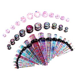 WBRWP 48pcs Ear Plugs Tunnels Stretching Expander-Kit Set : Acrylic Tapers and Plugs with Double O-Ring(14g-00g) & Soft Silicone Tunnels (8g-10mm) Ear Gauges Stretcher Colorful Point