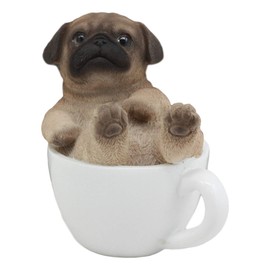 Ebros Realistic Mini Adorable Pug Dog Teacup Statue 3" Tall Pet Pal Dog Breed Collectible Resin Decor Figurine with Glass Eyes