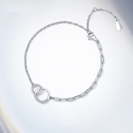 ZHOU LIU FU Women's Bracelet in 925 Silver with Cubic Zirconia Infinity Bracelets Circle Jewellery Infinity Adjustable Bracelet Friendship Bracelet Gift for Girls Mum Gift, Sterling Silver, Cubic