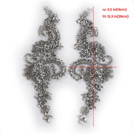 Labellezalady Labellezalady Luxury Look Shiny Rhinestone Pair Applique Patch in Gold Silver champgane AB Color for Prom Dress Belt Arts Crafts Sewing decorat (Silver-B)