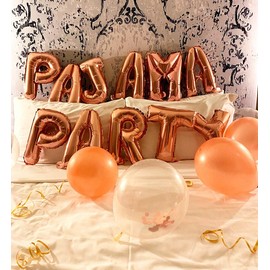 LaVenty Set of 11 Rose Gold PAJAMA PARTY Balloons PAJAMA PARTY Banner Pajama Party Decor Slumber Party Spa Party Balloons