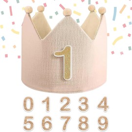 Yphzmtz Birthday Crown with Numbers 0-9 for Girls and Boys Birthday Children's Crown Party Decoration Hat Muslin Crown Children's Birthday Decoration - Beige