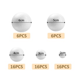 Hoxfly Pack of 60 Polystyrene Balls, Polystyrene Ball, White, Craft Foam Balls, Smooth Polystyrene Balls for Crafts, Art Decoration, DIY, Crafts, Party Decoration, 5 Sizes