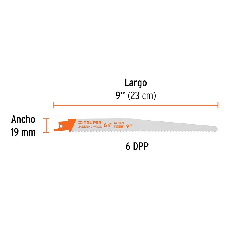 Truper SE-96M, 2 Seguetas bimetálicas para sierra sable, para madera,
