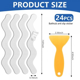 SenseYo 24 Pcs Anti Slip Shower Stickers, Adhesive Non Slip Bathtub Stickers with Scraper for Bath Tub Stairs Shower (S Type, White)