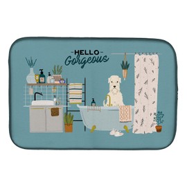 Caroline's Treasures CK7483DDM Soft Coated Wheaten Terrier in Bathtub Dish Drying Mat Absorbent Dish Drying Mat Pad for Kitchen Counter Dish Drainer Mat for Countertop, 14 x 21", Multicolor
