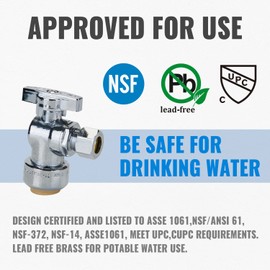 SUNGATOR 6-Pack Angle Stop Valve, Angle Water Shut Off Valve 1/2 x 1/4 Inch Compression, Toilet Water Shutoff, 1/4 Turn, No Lead Brass Push to Connect Plumbing Fitting, Pushfit, PEX Pipe, Copper, CPVC