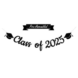 Pre-Assembled Class of 2025 Banner Graduation Decorations Congratulations on High School and College Graduation, Classroom Celebrations, Glitter Banners, Family Class Party Walls Decorations(black)