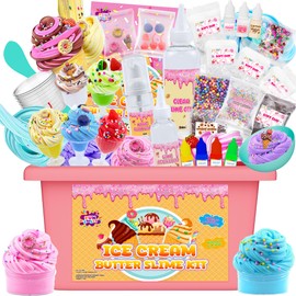 Mini Ice Cream Slime Kit for Girls, Fluffy Butter Slime Making Kit, DIY Slime Kit with 30+ Pieces for Ages 8-12, Fun Holiday Gift Idea for Birthday & Easter