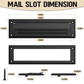 Profasion 13 inch Mail Slot for Front Door, Stainless Steel Mail Slot Cover, Easy to Install, 1 Pack, 13"×3.7", Black