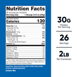 Nutricost Grass-Fed Whey Protein Isolate (Unflavored) 2LBS - Non-GMO, Gluten Free, Pure Protein