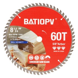 BATIOPV 8-1/4 Inch Circular Saw Blade, 60T – Carbide-Tipped for Ultra-Fine Wood Cutting – Compatible with Miter & Table Saws – Works with Dewalt, Makita, Bosch
