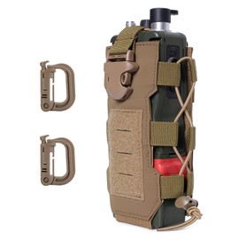 MUCHER Tactical Bottle Holder Molle Bottle Holder Durable Military Water Bottle Bag with 2 Hooks Water Bottle Holder for Outdoor Hiking Hunting Camping Training, khaki, Additional pocket