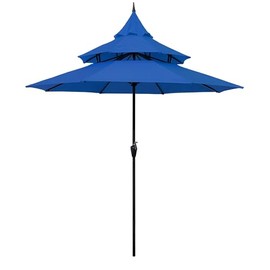 ABBLE Outdoor Patio Umbrella 9 Ft Pagoda with Crank, Weather Resistant, UV Protection, Water Repellent, Durable, 8 Sturdy Steel Ribs, 3 Tier Vented Market Outdoor Table Umbrella,Royal Blue