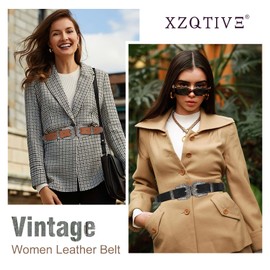 XZQTIVE Women Leather Belt Ladies Vintage Western Belt Retro Cowgirl Leather Belt Black Waist Belt for Pants Jeans Dresses, A-black(silver Buckle), Suit for waist size 26-30"/pants size 27-34"
