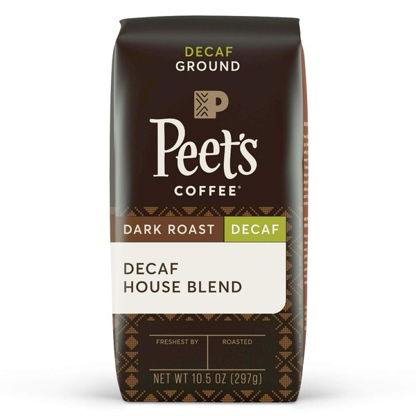 Peet's Coffee Decaf House Blend Dark Roast Ground Coffee, 10.5 Oz Bag Decaffeinated Coffee, 10.5 Oz