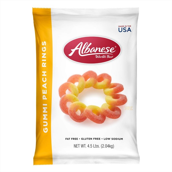 Albanese Passionate Peach Orange-Yellow Gummi Rings, 4.5 Pound Bags (Pack of 2)