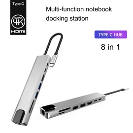 8-in-1 Type-C Hub Docking Station, Multi-Function USB Splitter Adapter 4K HDMI/PD/USB/RJ45 for Notebook/Computer