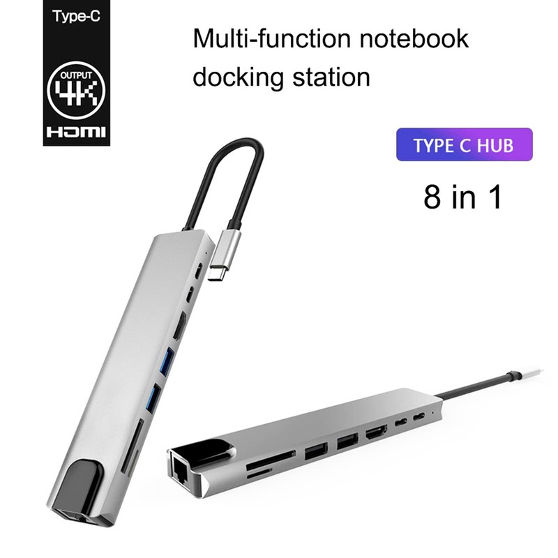 8-in-1 Type-C Hub Docking Station, Multi-Function USB Splitter Adapter 4K
