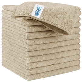 HOMEXCEL Brown Microfiber Cleaning Cloth, 12 Pack Premium Microfiber Towels for Cars, Lint Free, Scratch-Free, Highly Absorbent, Reusable Cleaning Rags for Car, Household, Kitchen, Window, 11.5"X11.5"