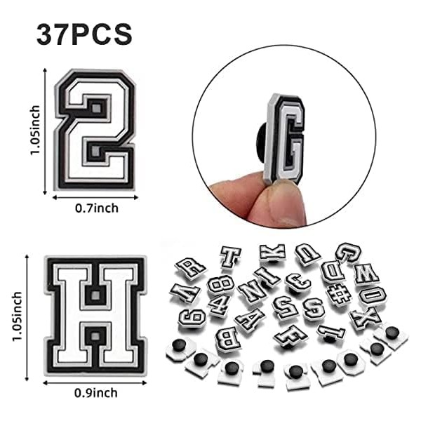 37 PCS Number Letter Shoe Charm, Alphabet Clog Charm, 0-9#
