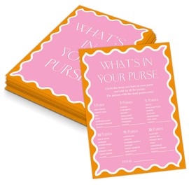 Pink Wavy Border What's In Your Purse Game for 30 Guests with Game Cards, Wavy Border Bridal Shower Game, Modern Bridal Shower Decorations, Wedding Shower or Bachelorette Party Supplies - 03