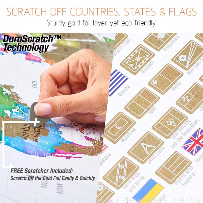 Travelization XL Scratch Off Map of The World with Flags