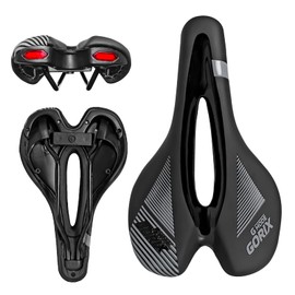GORIX GX-GMODE, Bicycle Saddle, Short Nose, Wide Type, Tail Light, Waterproof, PU Leather, Cushion, Road Bike, Cross Bike, Cushion, Drilled, Stylish Design