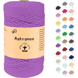 Uvolo 3 mm x 200 m Macrame Yarn, Cotton Yarn, Macrame Cord for Crafts, Plant Hangers - Dark Purple