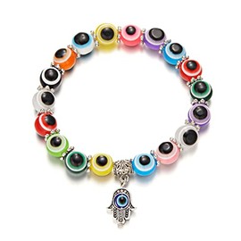 1/4Pcs Evil Eye Bead Bracelet Blue Eye Stretch Beaded Charm Bracelets Evil Eye Stretch Amulet Bracelets Mixed Color Turkish Lucky Amulet Jewelry Good Luck Protection Bracelet Kabbalah Jewelry-Colorful