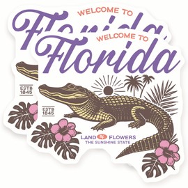Florida Stickers - Alligator Sticker - Sunshine State Stickers - Retro Style - 2 Pack - 5" Wide Design - Adheres to Laptops, Tumblers, and More – Made in The USA - AQS2421
