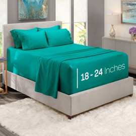 Nestl Extra Deep Pocket California King Sheet Set - 6 PC Soft Microfiber California King Sheet Sets deep Pocket - Fade Resistant Bedding Sheets & Pillowcases - California King, Teal Blue/Green