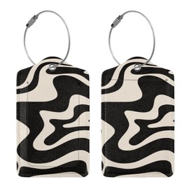 BLOCIT Luggage Tags - 2-Pack PU Leather with Privacy Cover & Stainless Steel Loop - ID Labels for Suitcases & Travel Bags - Beige