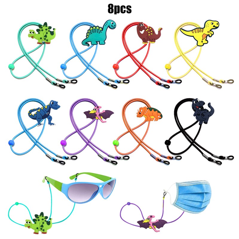 ZXSWEET 8 PCS Kids Glasses Strap Adjustable Dinosaur Anti-slip Eyeglass