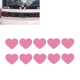 MOXRUQ 10 PCS Cute Heart Stickers, 2.3" x 1.9" Reflective Love Heart Safety Warning Decal, Universal for Most Cars (Pink)