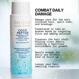 Pacifica Beauty, champú para el cuidado de daños con péptidos de coco, cabello seco y dañado, reparación de daños causados ​​por lejía, color, servicios químicos, cloro y calor, coco, vitamina B5, pé