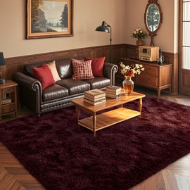 Red Area Rugs for Bedroom 4x6 Shag Fur Rug,1.7'' Thick Modern Non-Slip Soft Plush Carpets for Girls Woman Female Living Wedding Room Home Décor Aesthetic Dark