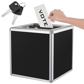 Lineshading Acrylic Donation Box Reinforcement Large Ballot Box with Slot Raffle Box Suggestion Box with Lock Cash Storage Container for Fundraising Voting Charity Contest Tip (Black,10 x 10 x 10 In)