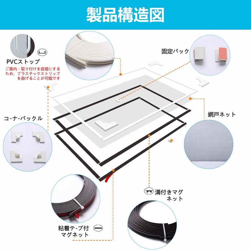DIY Adjustable Size Magnetic Screen Door Kit (White Frame +